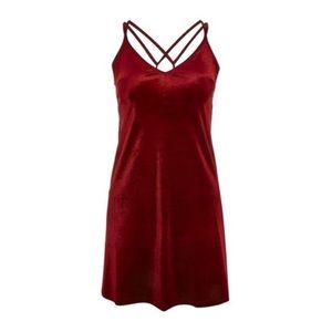 ⊱ wine colour velvet dress (detailed back) ⊰